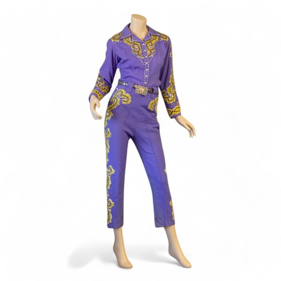 Vintage Pants - Vintage 1950s Rodeo Queen Western Suit – Custom Purple & Gold Sequin